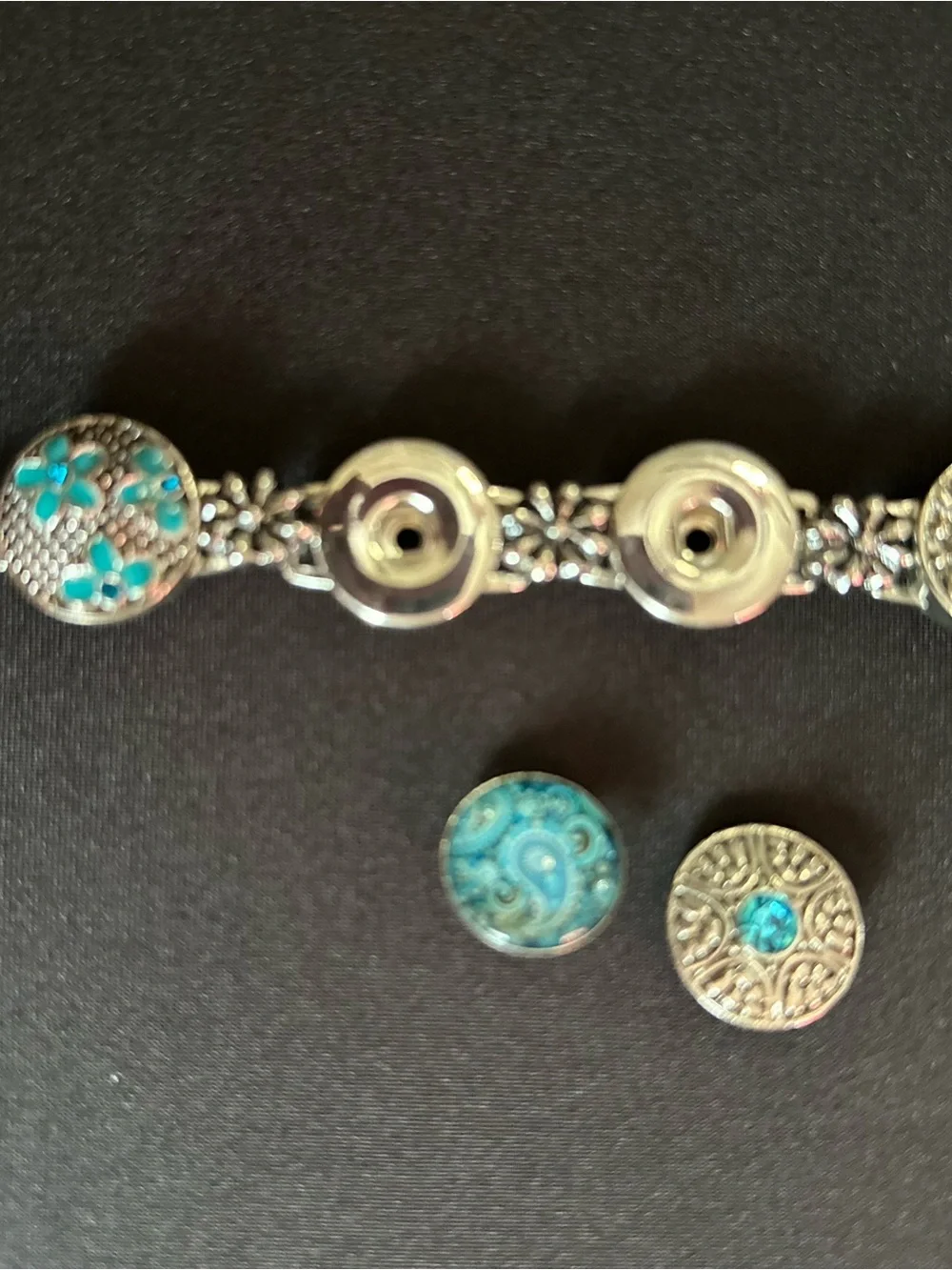 Silver-Tone Turquoise Floral Charm Bracelet - Women Jewelry